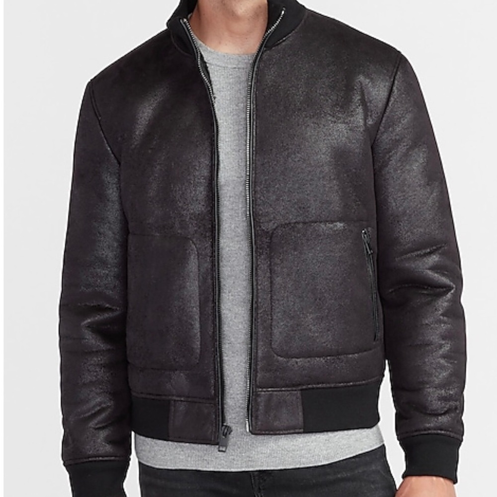 Express men’s vegan leather sherpa bombee jacket